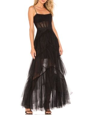 BCBGMAXAZRIA Corset Tulle Gown in Black
